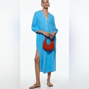 Zara Turquoise Linen Tunic Dress